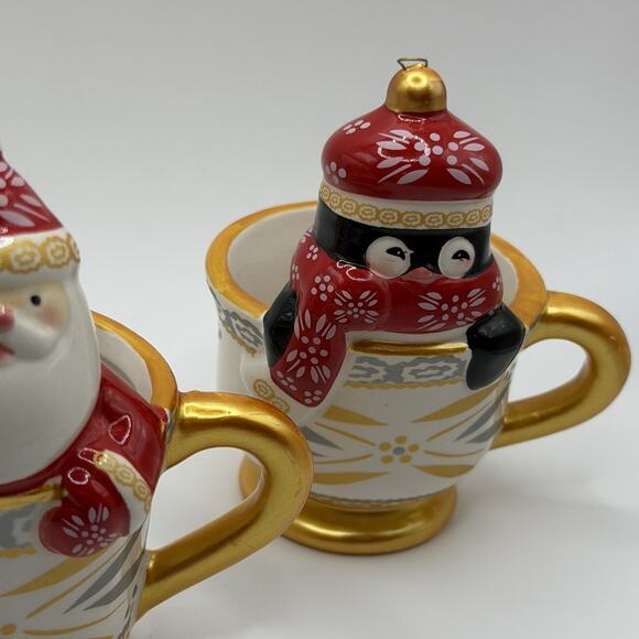 Set of 3 Temptation Ornaments Tea Cup Old World Confetti Pattern Holiday Santa - Picture 4 of 16